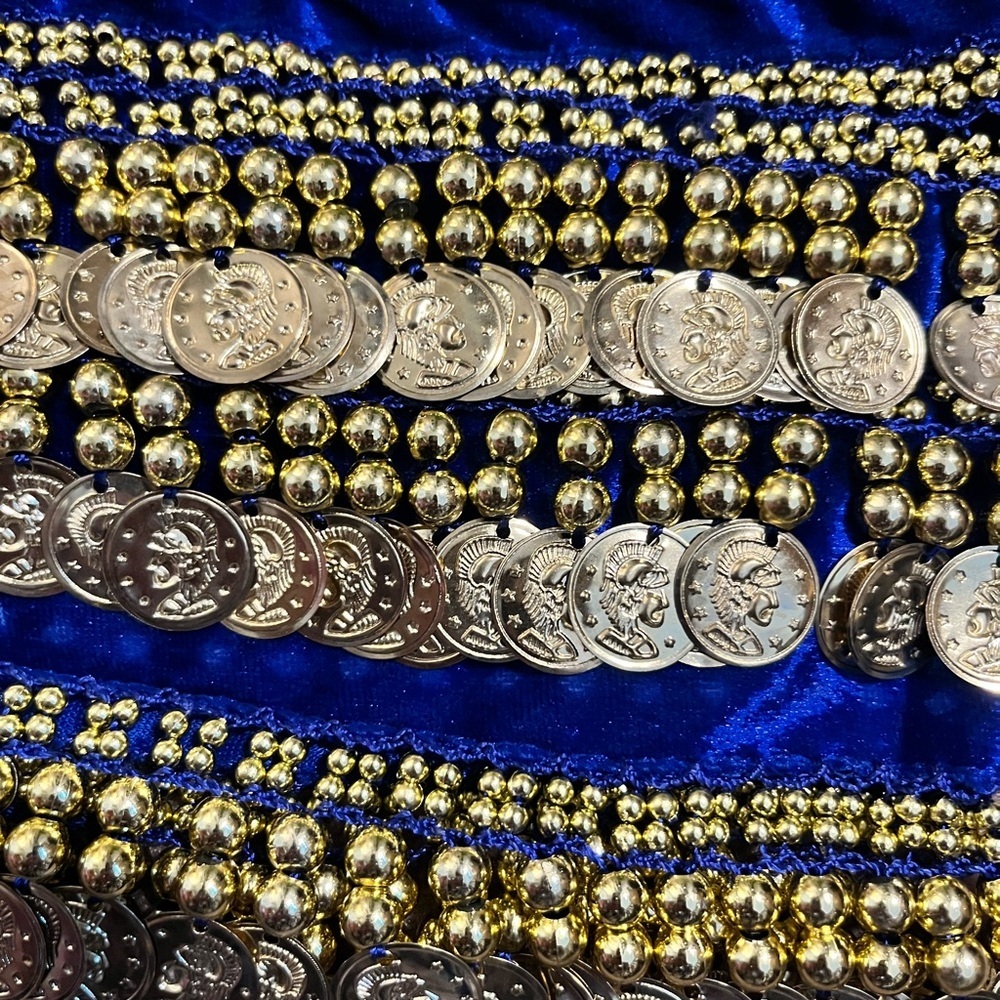 Blue and Gold Coin Belly Dance Hip Scarf NWT - Picture 3 of 3